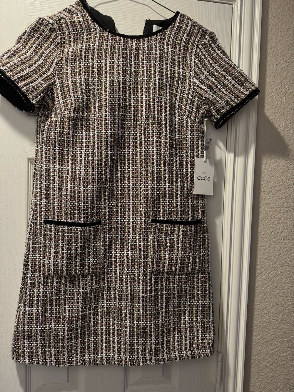 CeCe Black, White and Brown Tweed Shift Dress